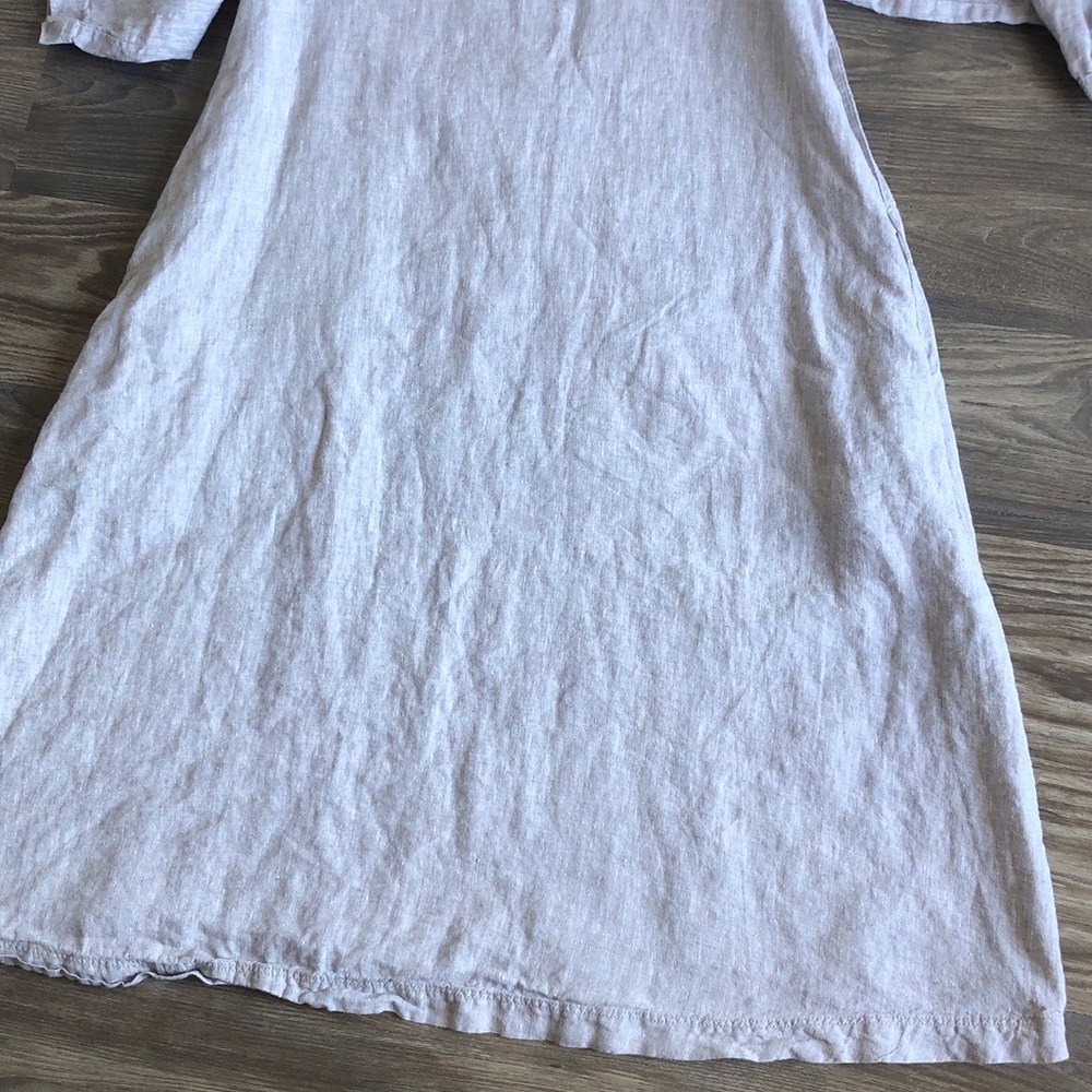 Muji Linen 3/4 Sleeve Pocket Dress Heathered Grey Medium Lagenlook Layering - Picture 4 of 16
